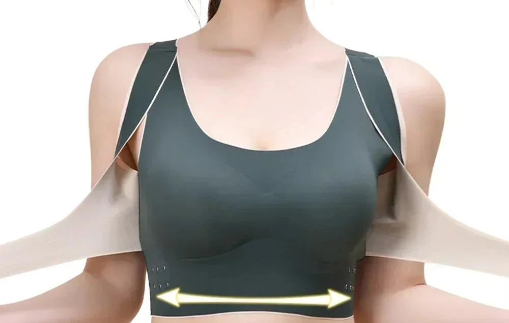 Sujetador deportivo con hebilla ajustable en la parte delantera, sin aros, acolchado y cómodo, ideal para gimnasio, yoga o entrenamientos de fitness de baja intensidad. 