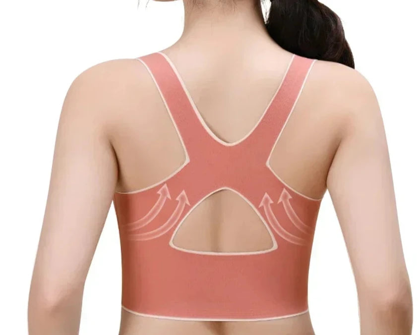 Sujetador deportivo con hebilla ajustable en la parte delantera, sin aros, acolchado y cómodo, ideal para gimnasio, yoga o entrenamientos de fitness de baja intensidad. 